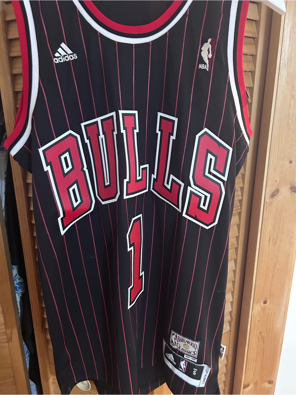 Adidas Chicago Bulls #1 Black/Red Pinstripe NBA Jersey- Rose